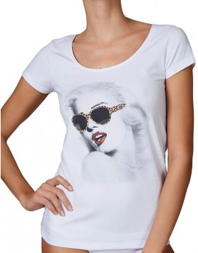 Jadea άσπρη βαμβακερή κοντομάνικη μπλούζα με στάμπα Marilyn Monroe 4279B