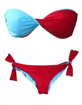 L' aura Blue γαλάζιο-κόκκινο bikini set strapless Β & brazilian slip Β5832